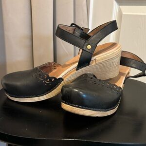 Dansko black mary jane clogs with floral cut outs — 39